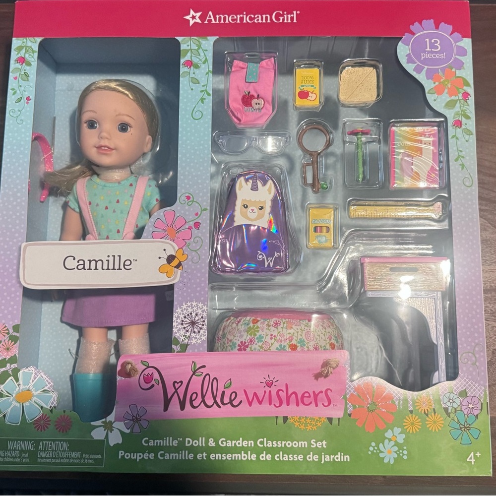 American Girl Wellie Wishers Camille Doll with Purple and Green Accessories